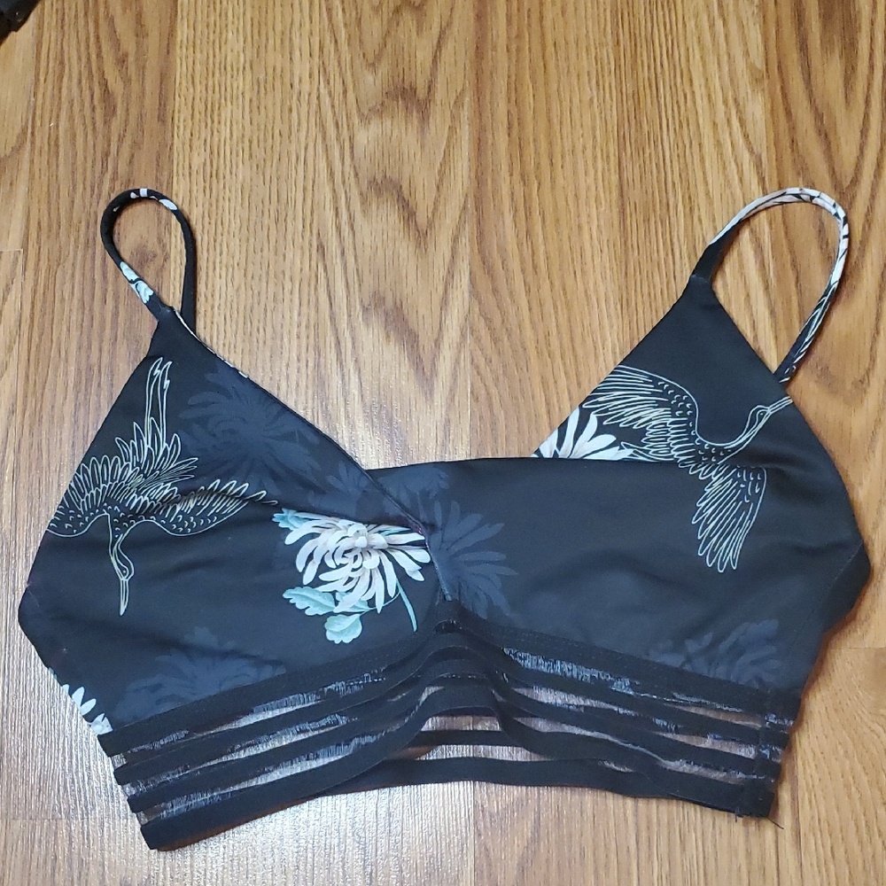 Onzie Black Bralette with Floral and Crane Design